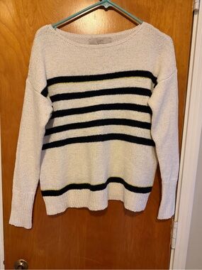 LOFT Cream Sweater with Navy and Yellow Stripes